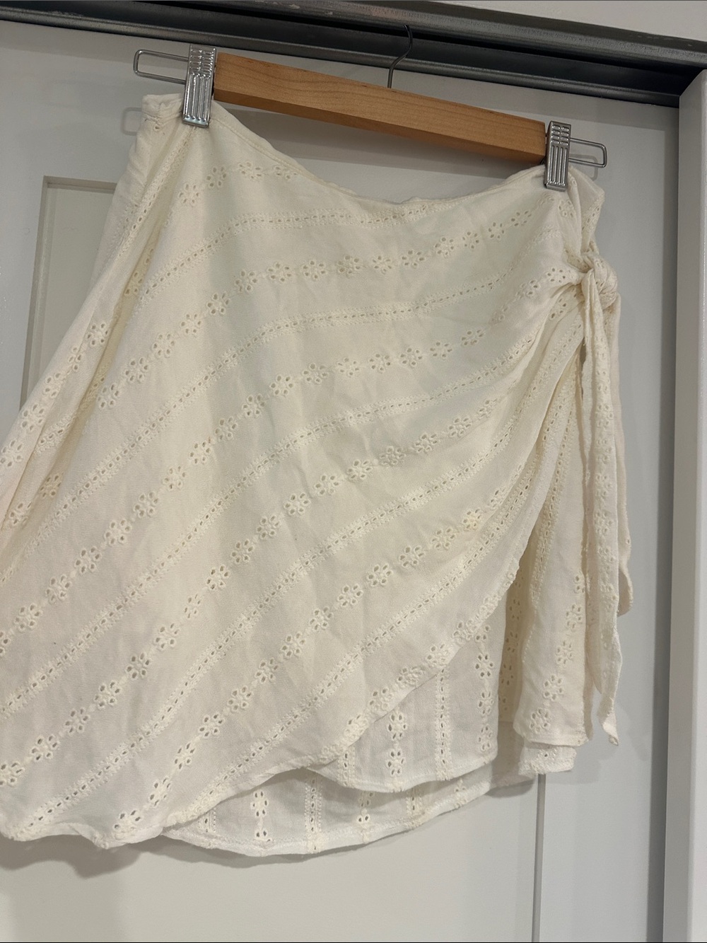 Lush Cream Eyelet Asymmetrical Wrap Skirt